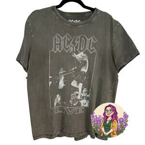 AC/DC Live Graphic Band Tee Lucky Brand Charcoal Gray Faded Rock T-Shirt XL